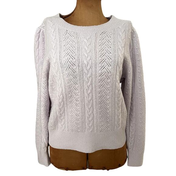 J Crew Sz L Cable Knit Sweater Lilac Alpaca Cottage Preppy Cozy Feminine Soft - Picture 2 of 14